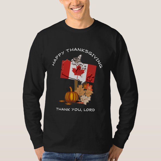 CANADA FLAGGA Pumpkin THANKSGIVING T Shirt (Framsida)