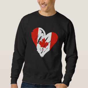Canada Flagga Retro Heart Canadian Maple Löv Lång Ärmad Tröja