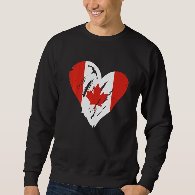 Canada Flagga Retro Heart Canadian Maple Löv Lång Ärmad Tröja (Framsida)