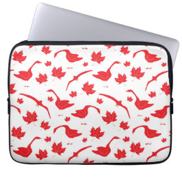 Canada Geese and Maple Löv - Canadian flagga red. Laptop Fodral