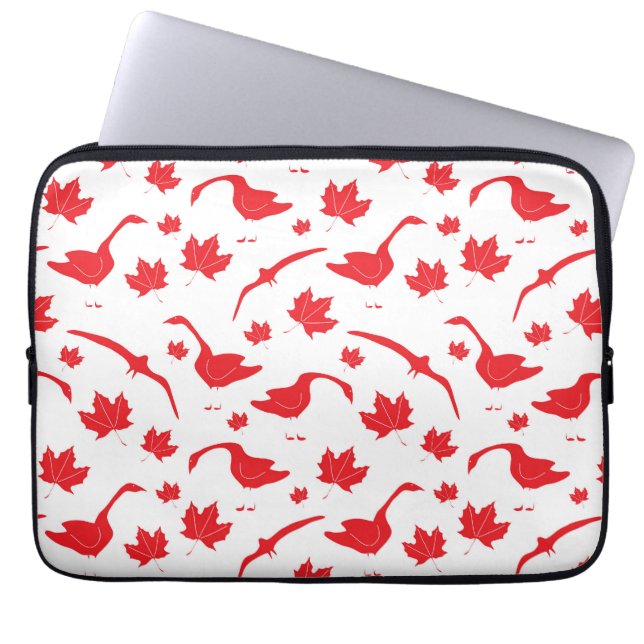 Canada Geese and Maple Löv - Canadian flagga red. Laptop Fodral (Framsidan)