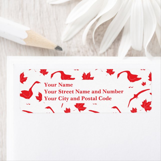 Canada Geese and Maple Löv - Canadian flagga red. Returadress Etikett (Insitu)