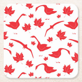 Canada Geese and Maple Löv - Canadian flagga red. Underlägg Papper Kvadrat