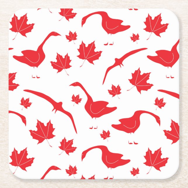 Canada Geese and Maple Löv - Canadian flagga red. Underlägg Papper Kvadrat (Framsidan)