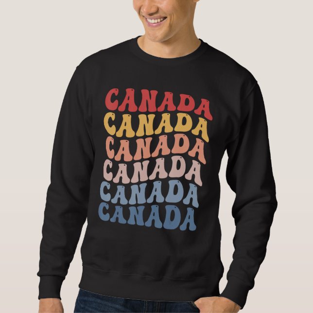 Canada Groovy Retro Canadian Lång Ärmad Tröja (Framsida)