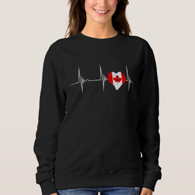 Canada Heartbeat EKG Pulse Heart Maple Leaf Canadi T Shirt (Framsida)