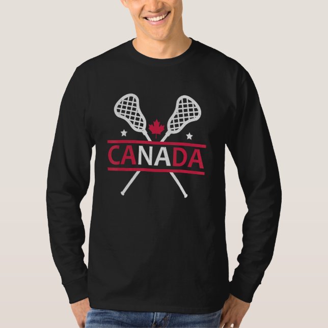 Canada Lacrosse Maple Löv Lacrosse Stick Canadian T Shirt (Framsida)
