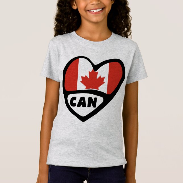 Canada Land Code Flagga Heart, CAN T Shirt (Framsida)