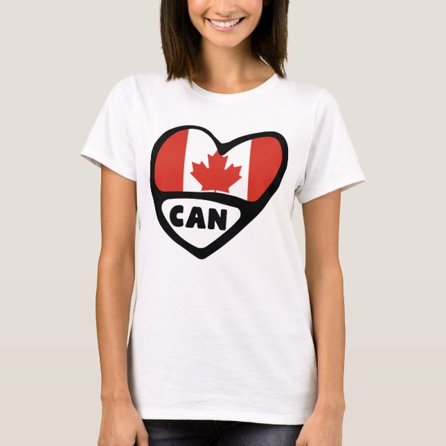 Canada Land Code Flagga Heart, CAN T Shirt (Framsida)