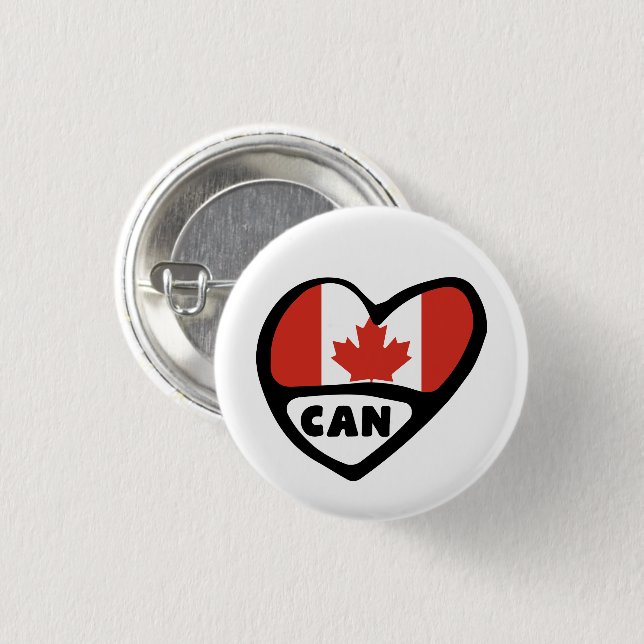 Canada Land Code Flagga Heart Pin Badge, CAN Knapp (Framsida & baksida)