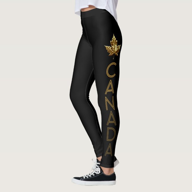 Canada Leggings Guld Canada Maple Löv Byxor (Vänster)