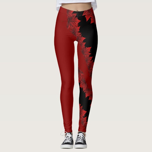 Canada Maple Löv Leggings Höst löv Leggings (Framsida)