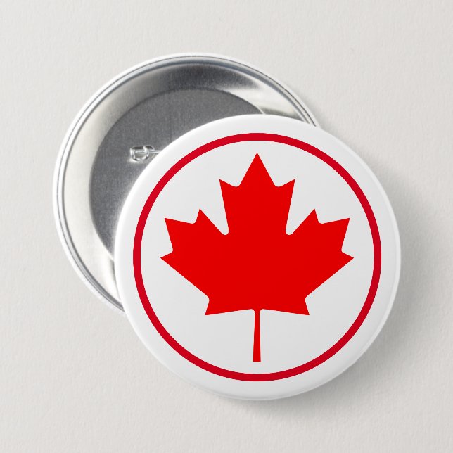 Canada Maple Löv Red White Canadian Flagga Färg Knapp (Framsida & baksida)