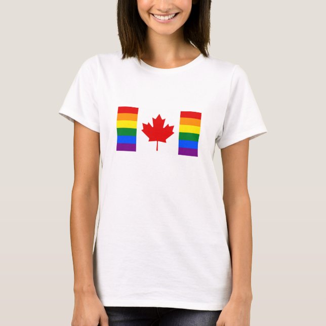Canada Rainbow Flagga Tee Shirt (Framsida)