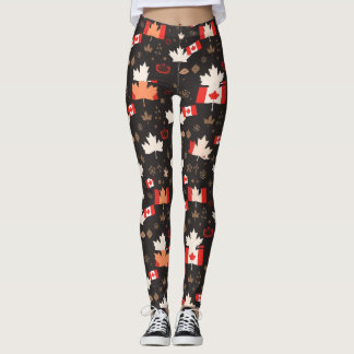 Canada Red White Canadian Flagga Maple Löv Leggings