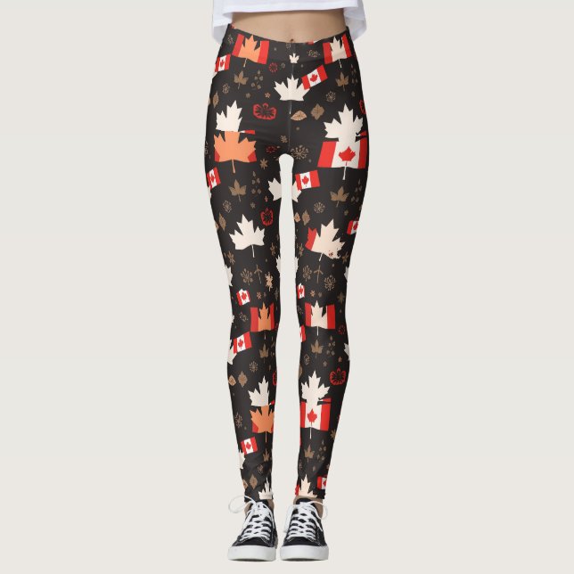 Canada Red White Canadian Flagga Maple Löv Leggings (Framsida)