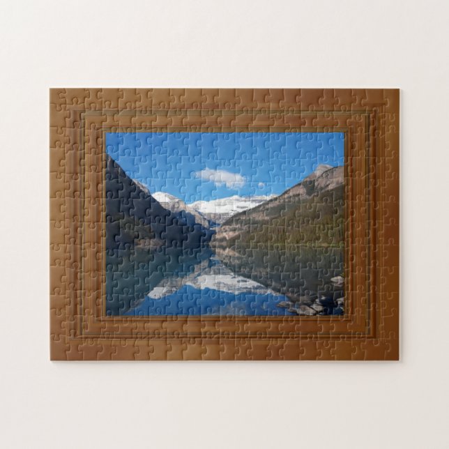 Canada Sjö Louise Rocky Mountain Wood Ram Print Pussel (Horisontell)