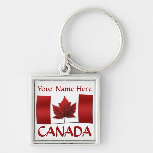 Canada Souvenir Nyckelrings Canada Flagga Nyckelri Fyrkantig Silverfärgad Nyckelring (Framsidan)