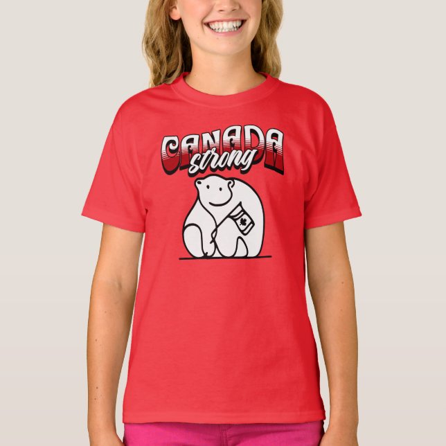 Canada Strong Polar Bear Canadian Flagga T Shirt (Framsida)