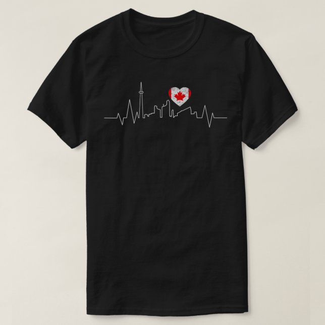 Canada Toronto Skyline Heartslag Canadian Flagga  T Shirt (Design framsida)