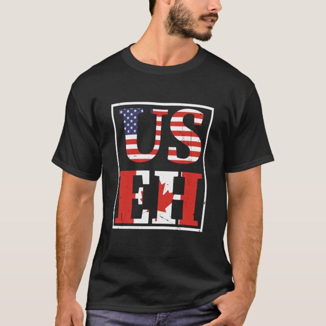 Canada US EH USA Maple Leaf American Canadian Flag T Shirt (Framsida)