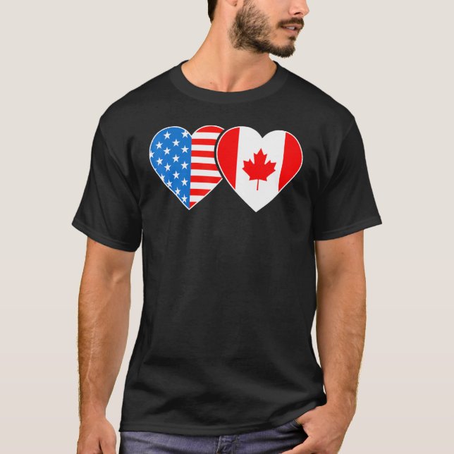 Canada USA flagga Heart Kanadensiska amerikaner Kä T Shirt (Framsida)
