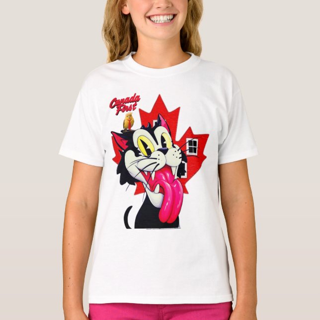 CANADAFÖRST MED KATT & FÅGEL T SHIRT (Framsida)