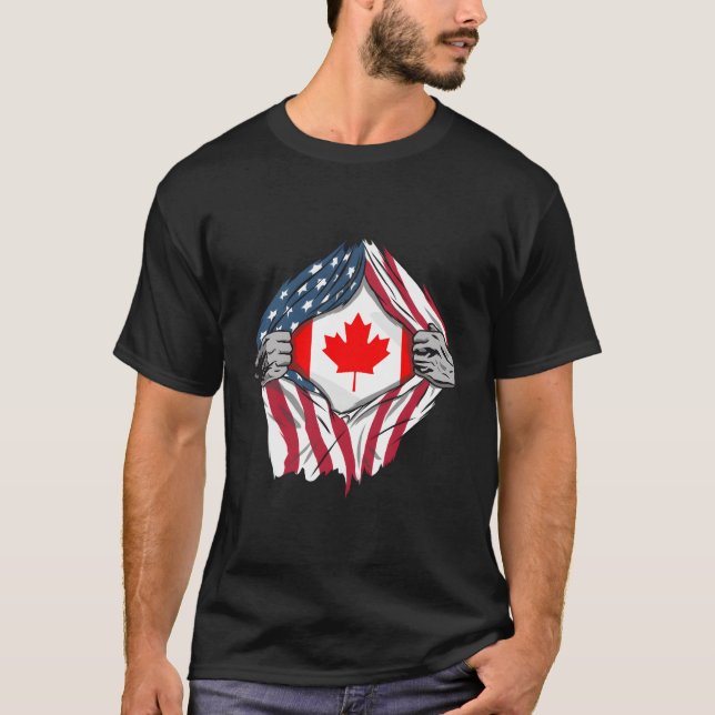 Canadian American Blood Inside Me Land Flaggor T Shirt (Framsida)