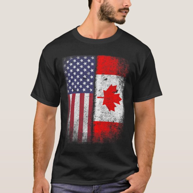 Canadian American Flagga Canada Usa Roots T-Shirt. T Shirt (Framsida)
