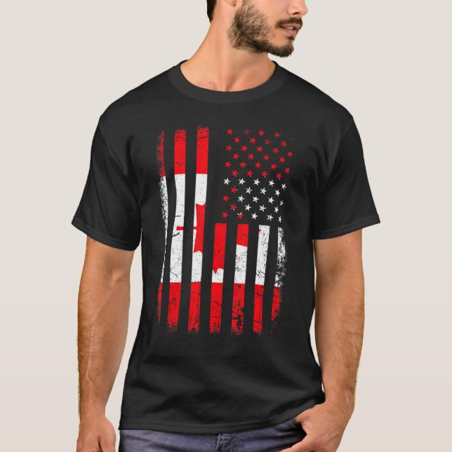 Canadian American Flagga Canadian Roots Canada Ame T Shirt (Framsida)