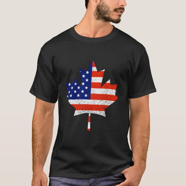 Canadian American Flagga Maple Löv Gift För manar  T Shirt (Framsida)