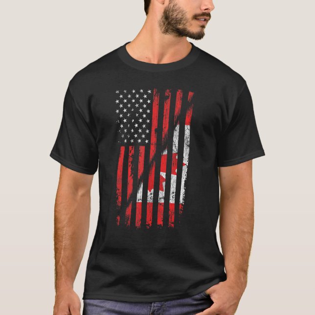 Canadian American Flagga Retro Stil Usa Canada Fla T Shirt (Framsida)