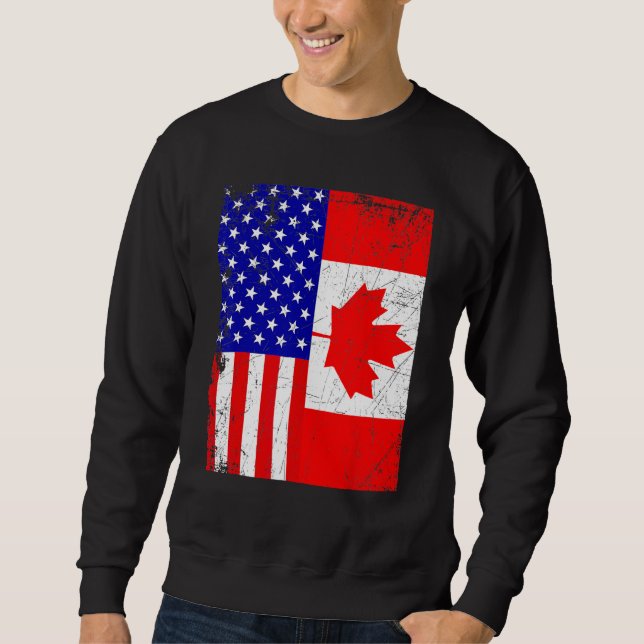 Canadian American Shirt USA Canada Flag 4th Of Jul Lång Ärmad Tröja (Framsida)