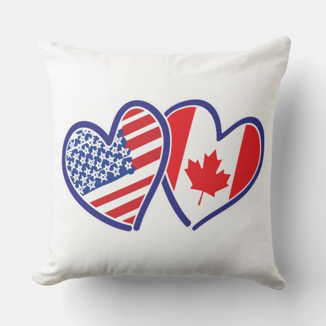 Canadian and America Flagga Hearts Kudde (Framsida)