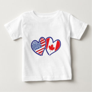 Canadian and America Flagga Hearts Tee