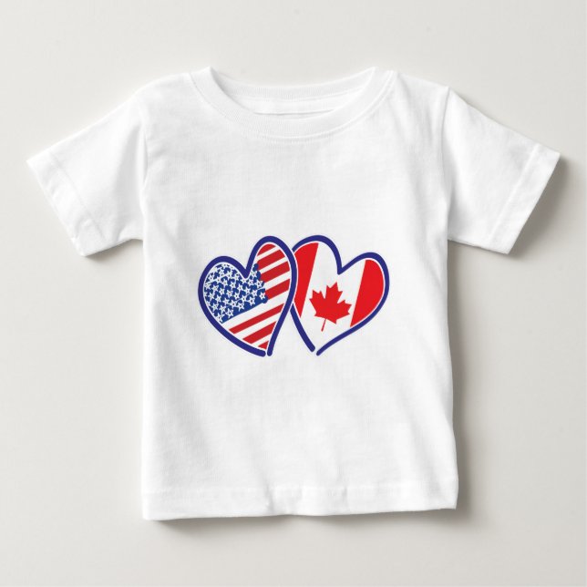 Canadian and America Flagga Hearts Tee (Framsida)