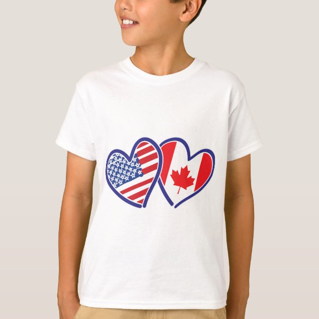 Canadian and America Flagga Hearts Tee (Framsida)