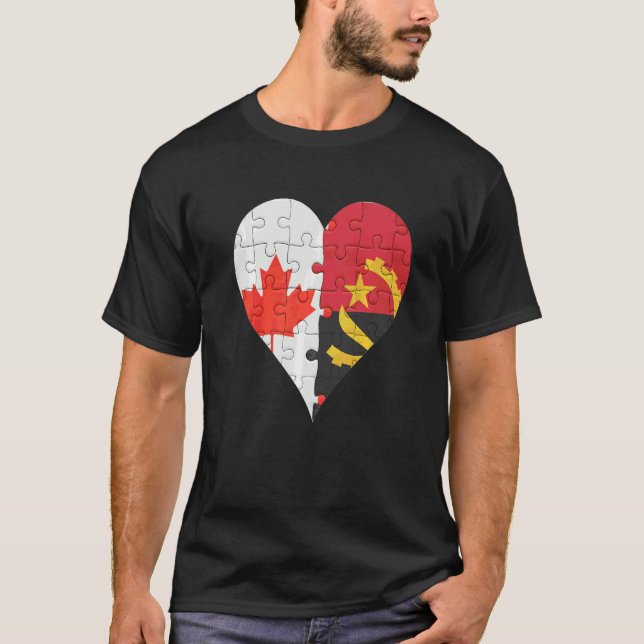 Canadian Angolan Flagga Heart T Shirt (Framsida)