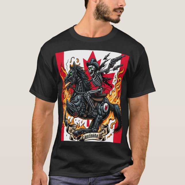 Canadian Apocalyptic Skeleton Knight T Shirt (Framsida)