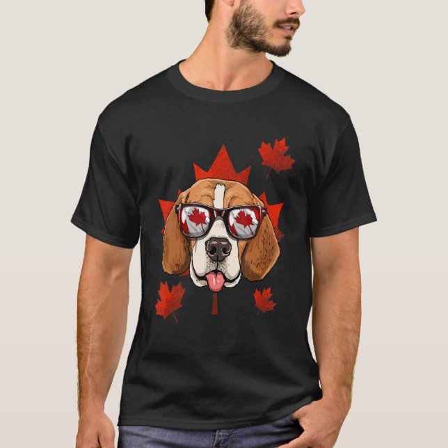 Canadian Beagle Maple Träd Löv Canada Flagga Pet D T Shirt (Framsida)
