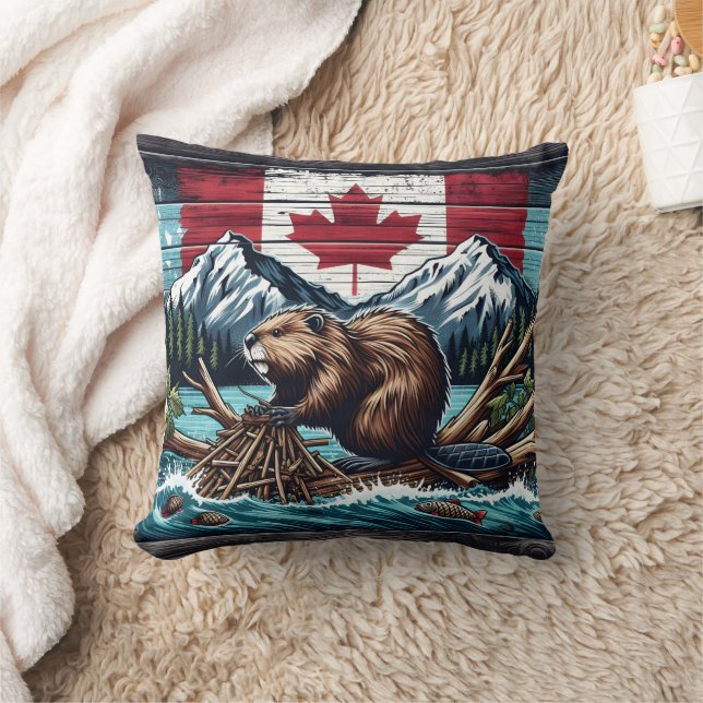 Canadian Beaver by Flagga and Mountains Kudde (Filt)
