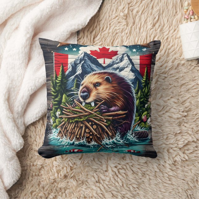 Canadian Beaver by Snowy Peaks Kudde (Filt)
