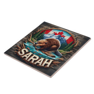 Canadian Beaver by Vatten With Mountains and Träd Kakelplatta