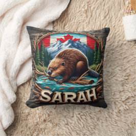 Canadian Beaver by Vatten With Mountains and Träd Kudde