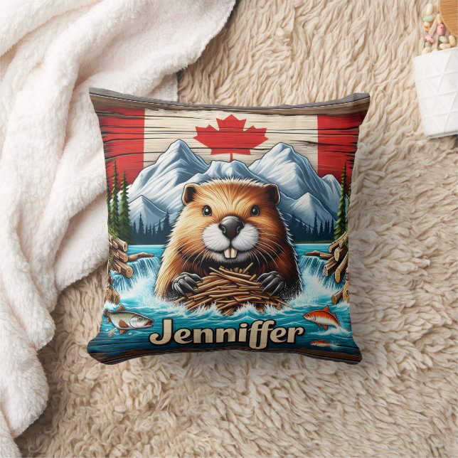 Canadian Beaver Bygger en damm i Mountain Stream Kudde (Filt)