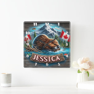 Canadian Beaver Bygger en lodge i Vatten Fyrkantig Klocka