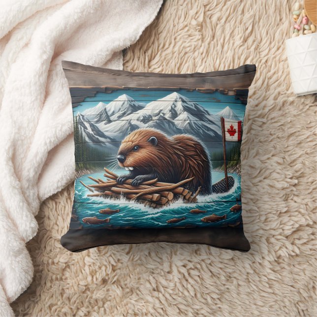 Canadian Beaver Bygger en Lodge Kudde (Filt)