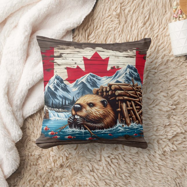Canadian Beaver Bygger sitt lodge vid Vatten Kudde (Filt)