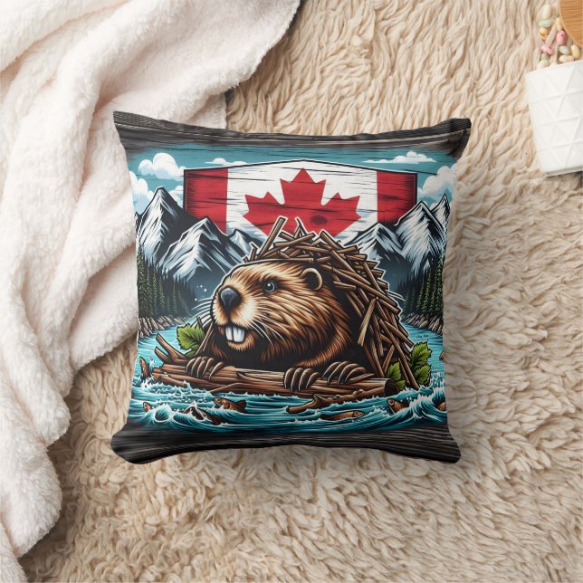 Canadian Beaver Byggnad Dam in Rocky Ligcape Kudde (Filt)