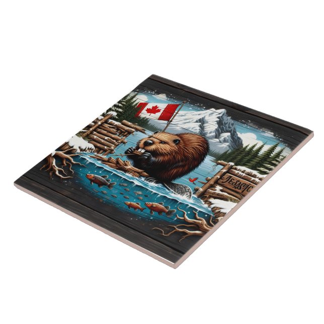Canadian Beaver, Flagga, Mountain, Ocean Kakelplatta (Sidan)